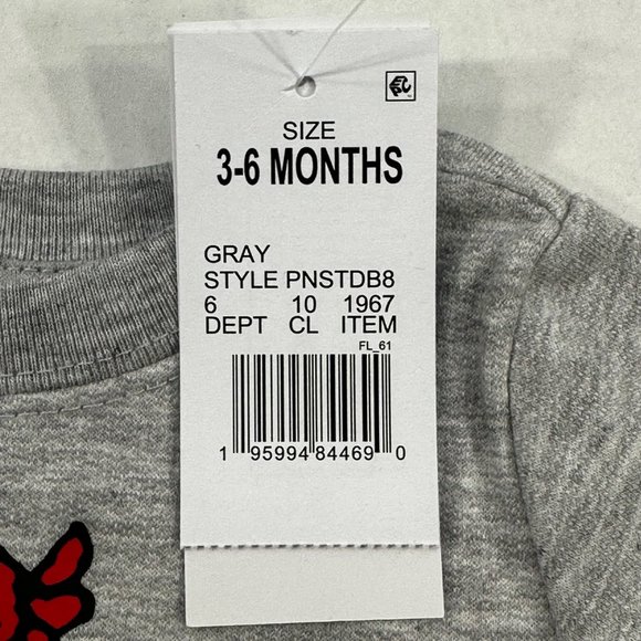 Peanuts Baby Size 3-6 Month Woodstock Long Sleeve Sweatshirt Gray New With Tags - Picture 4 of 14